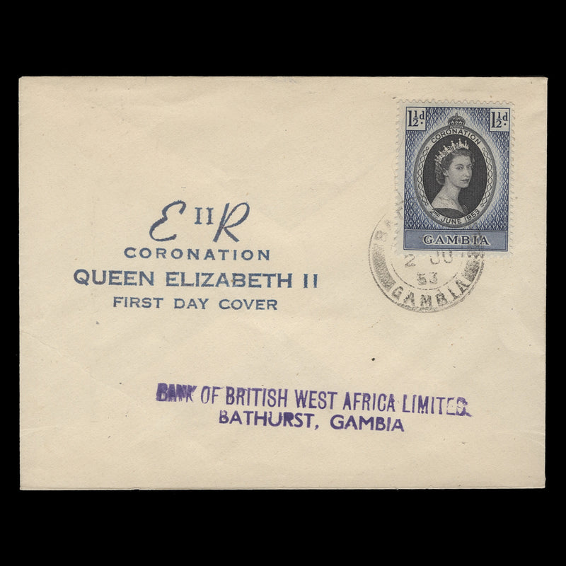 Gambia 1953 (FDC) 1½d Coronation, BATHURST