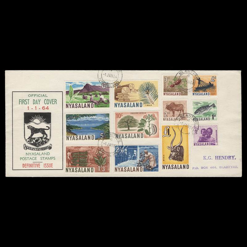 Nyasaland 1964 Definitives first day cover, BLANTYRE