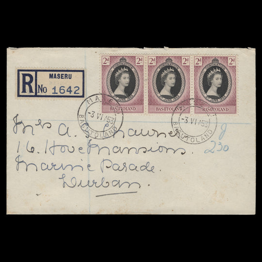 Basutoland 1953 (FDC) 2d Coronation strip, MASERU