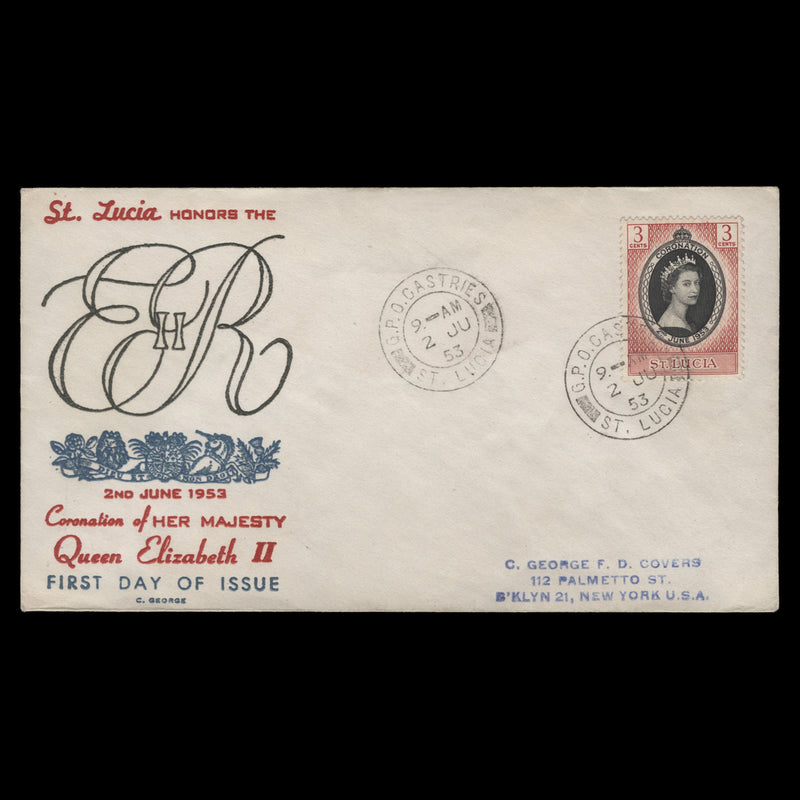 Saint Lucia 1953 (FDC) 3c Coronation, CASTRIES