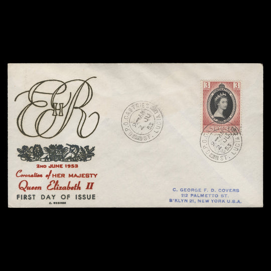 Saint Lucia 1953 (FDC) 3c Coronation, CASTRIES