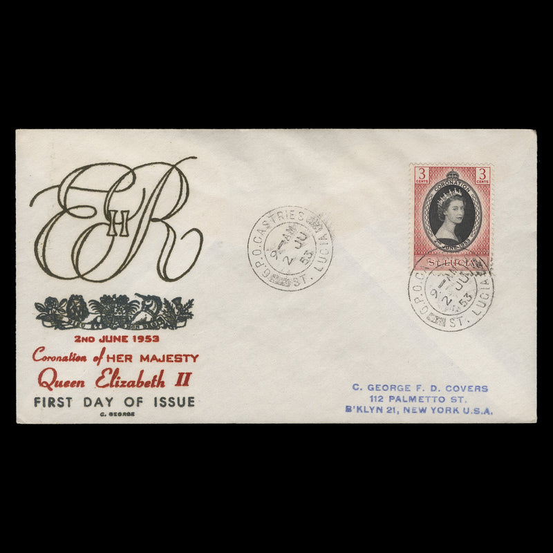 Saint Lucia 1953 (FDC) 3c Coronation, CASTRIES