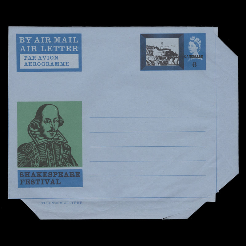 Great Britain 1964 (Unused) 6d Shakespeare Festival CANCELLED air letter