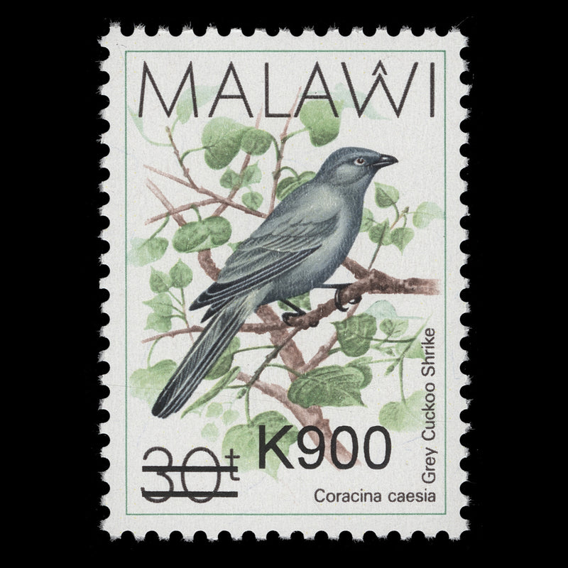 Malawi 2017 (Variety) K900/30t Grey Cuckoo Shrike with wrong surcharge