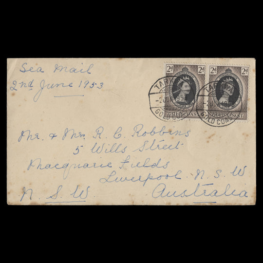 Gold Coast 1953 (FDC) 2d Coronation pair, TARKWA