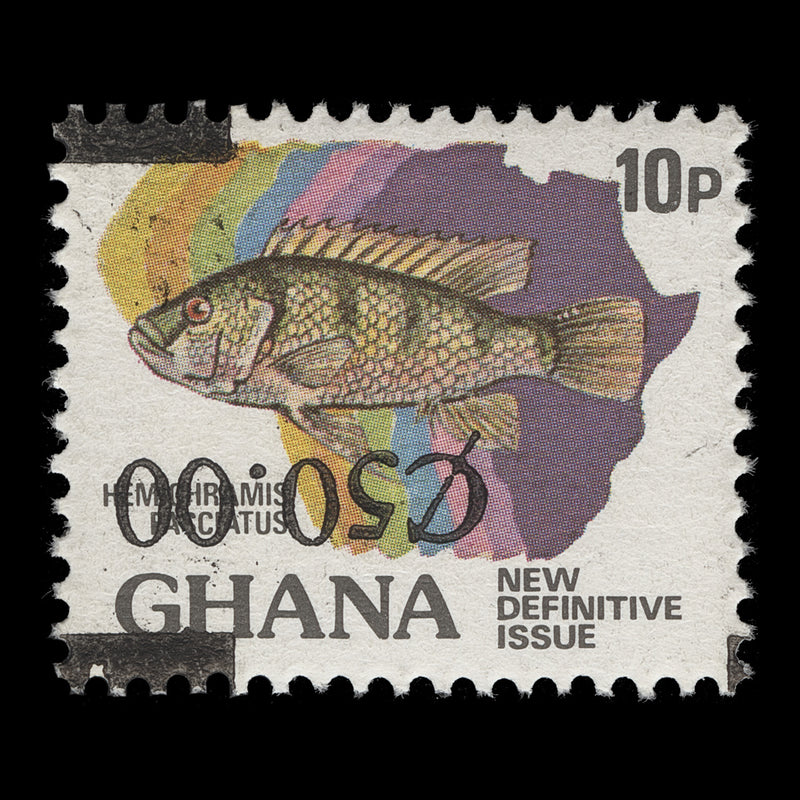 Ghana 1989 (Variety) C50/10p Hemichromis Fasciatus with inverted surcharge