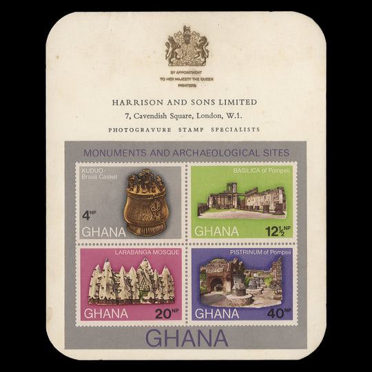 Ghana 1971 Artifacts & Archaeological Sites proof miniature sheet on presentation card