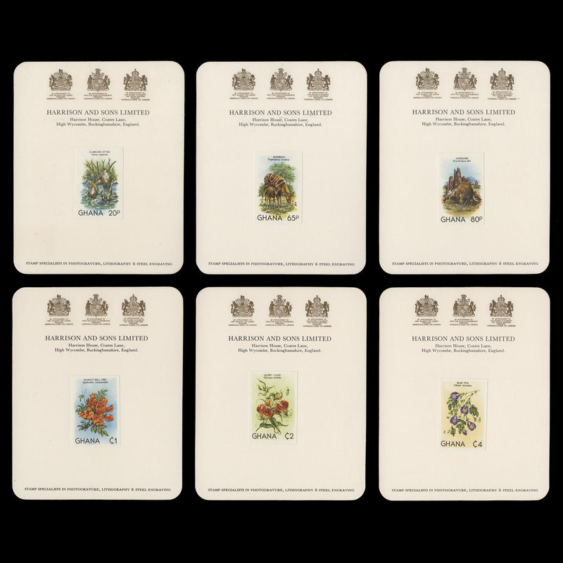 Ghana 1982 Flora & Fauna imperf proofs on presentation cards