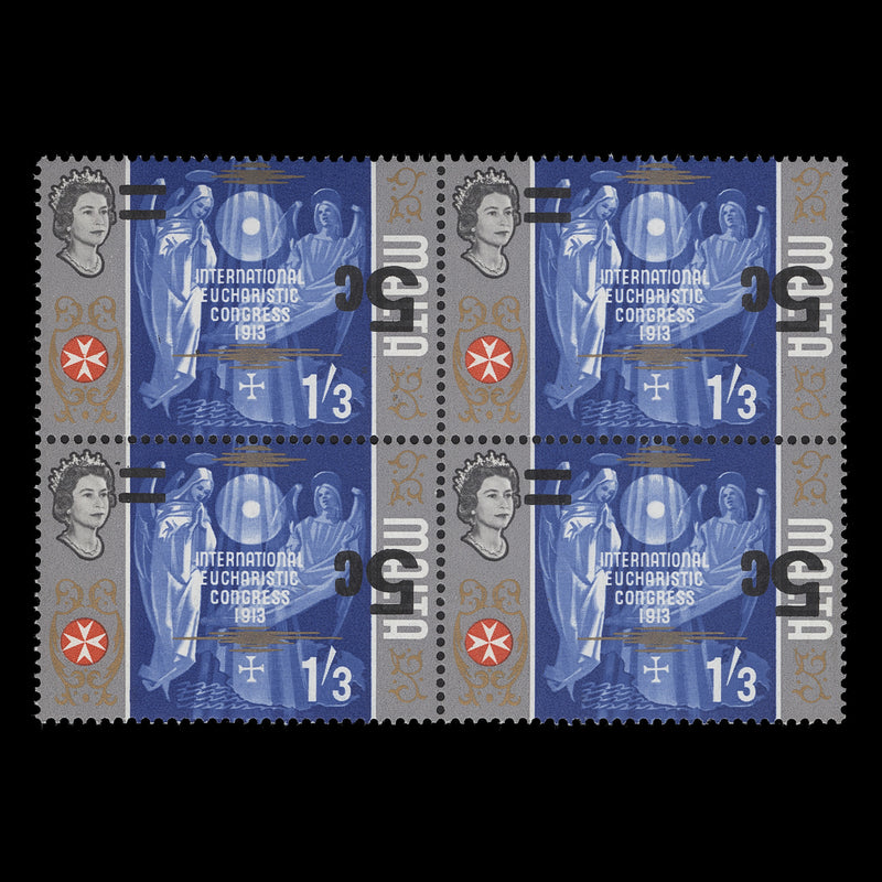 Malta 1972 (Variety) 5c/1s3d Eucharistic Congress block with inverted surcharge