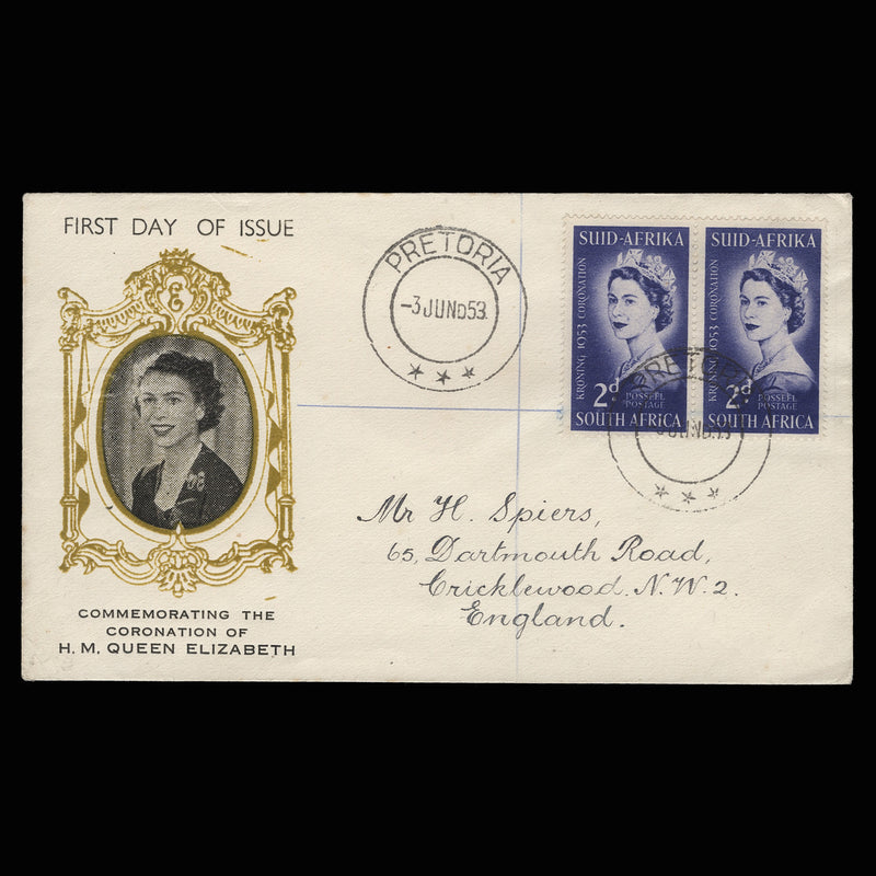 South Africa 1953 (FDC) 2d Coronation pair, PRETORIA