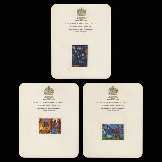 Ghana 1971 Christmas imperf proof singles on presentation cards