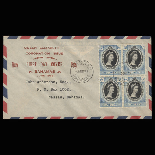 Bahamas 1953 (FDC) 6d Coronation block, NASSAU