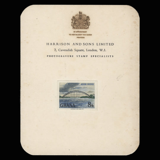 Ghana 1967 Adomi Bridge imperf proof on presentation card