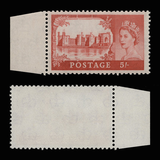 Great Britain 1963 (Variety) 5s Caernarvon Castle printed on the gummed side