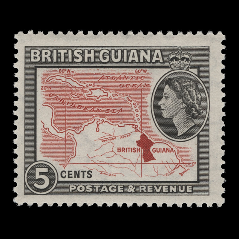 British Guiana 1962 (MNH) 5c Map of Caribbean, De La Rue