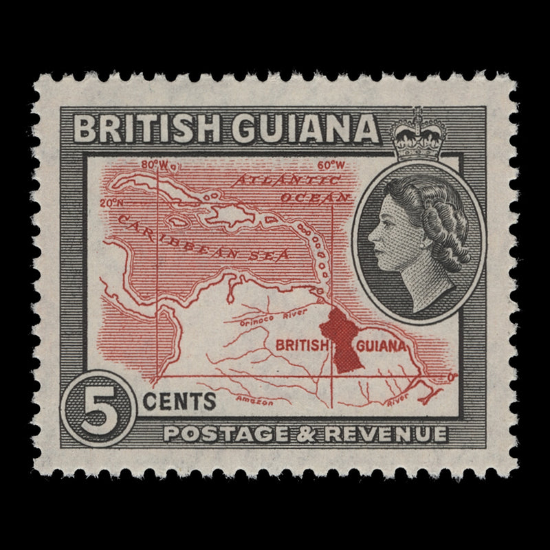 British Guiana 1963 (MNH) 5c Map of Caribbean, De La Rue
