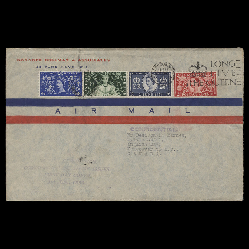 Great Britain 1953 Coronation first day cover, LONDON W1