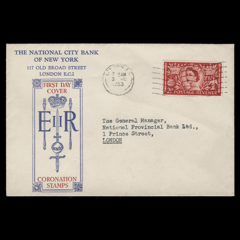 Great Britain 1953 (FDC) 2½d Coronation, LONDON EC