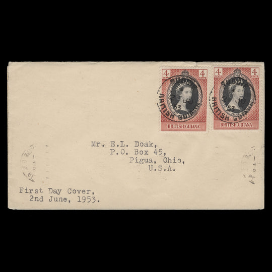 British Guiana 1953 (FDC) 4c Coronation singles, SUDDIE