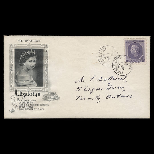 Canada 1953 (FDC) 4c Coronation, HAMILTON