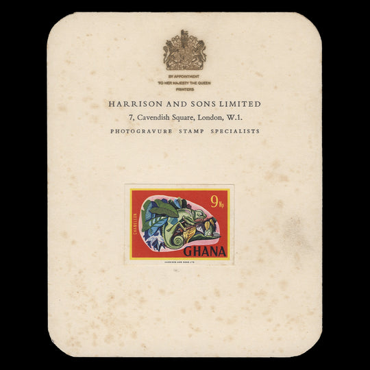 Ghana 1967 Chameleon imperf proof on presentation card