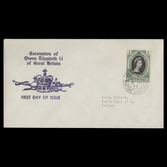 British Honduras 1953 (FDC) 4c Coronation, BELIZE