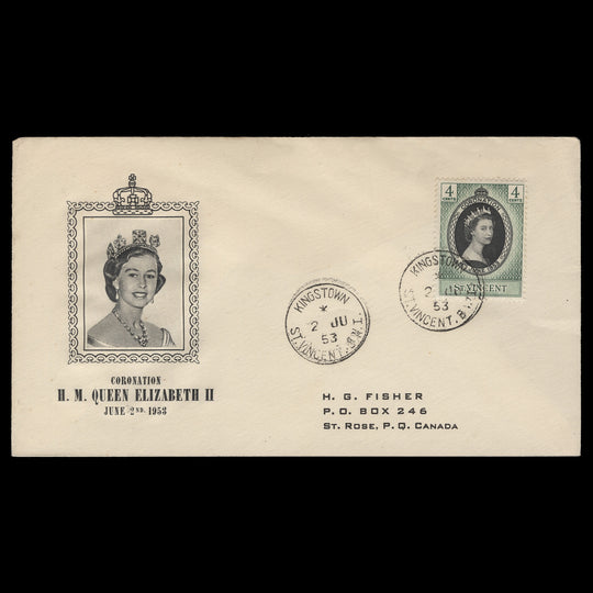 Saint Vincent 1953 (FDC) 4c Coronation, KINGSTOWN