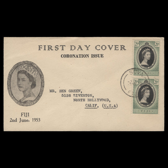 Fiji 1953 (FDC) 2½d Coronation pair, SUVA