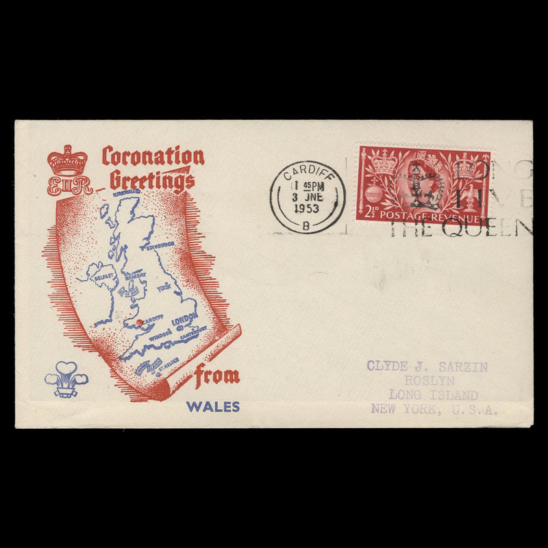 Great Britain 1953 (FDC) 2½d Coronation, CARDIFF