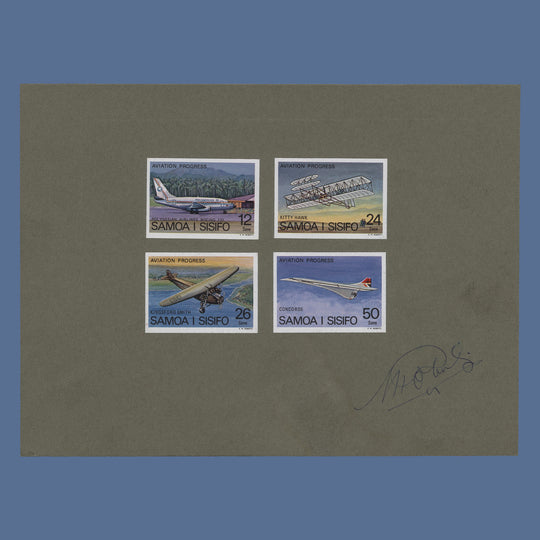 Samoa 1978 Aviation Progress imperf proofs on presentation card