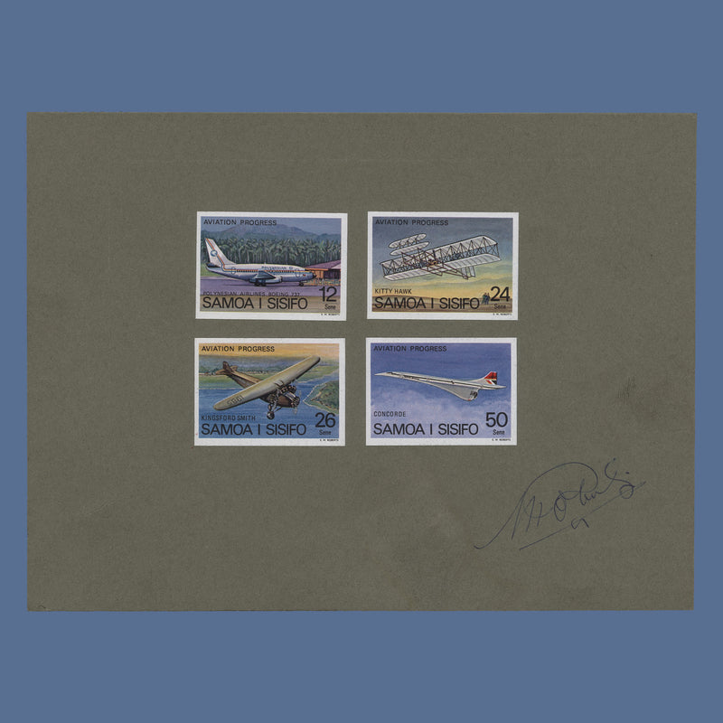 Samoa 1978 Aviation Progress imperf proofs on presentation card