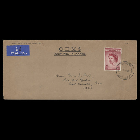 Southern Rhodesia 1953 (FDC) 2s6d Coronation, SALISBURY