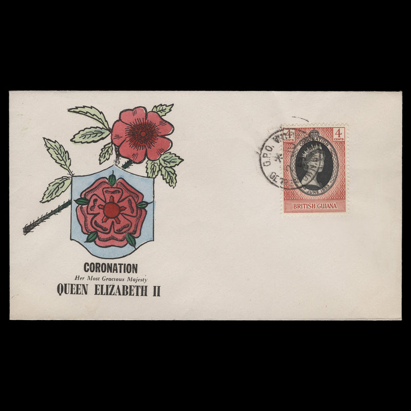 British Guiana 1953 (FDC) 4c Coronation, GEORGETOWN