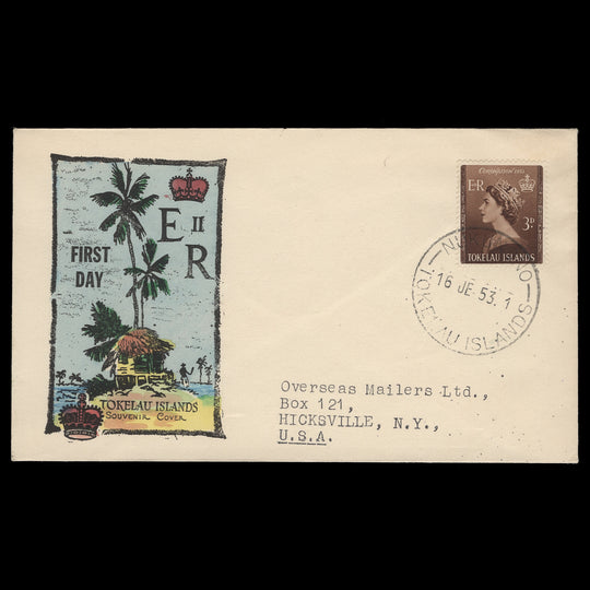 Tokelau 1953 (FDC) 3d Coronation, NUKUNONO