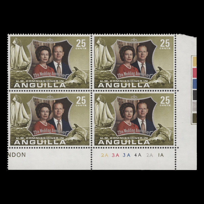 Anguilla 1972 (MNH) 25c Royal Silver Wedding plate 2A–3A–3A–4A–2A–1A block