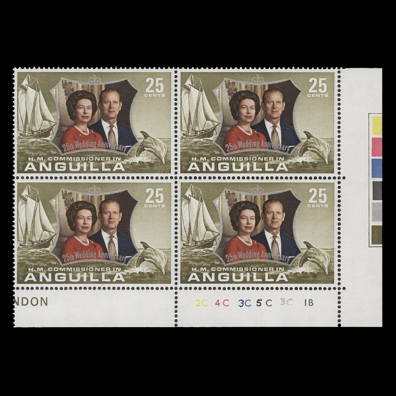 Anguilla 1972 (MNH) 25c Royal Silver Wedding plate 2C–4C–3C–5C–3C–1B block