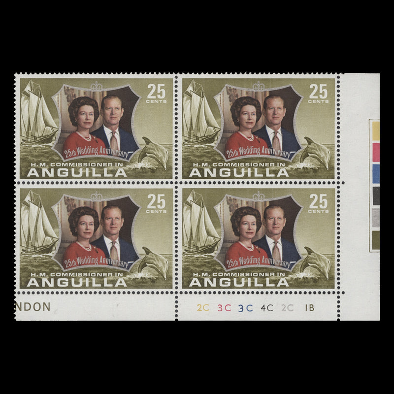 Anguilla 1972 (MNH) 25c Royal Silver Wedding plate 2C–3C–3C–4C–2C–1B block