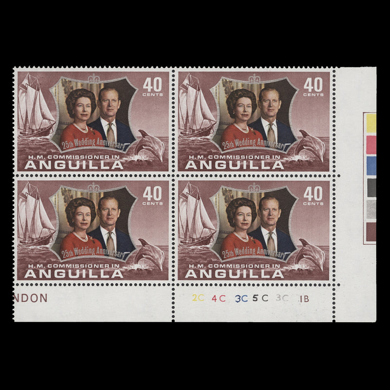 Anguilla 1972 (MNH) 40c Royal Silver Wedding plate 2C–4C–3C–5C–3C–1B block