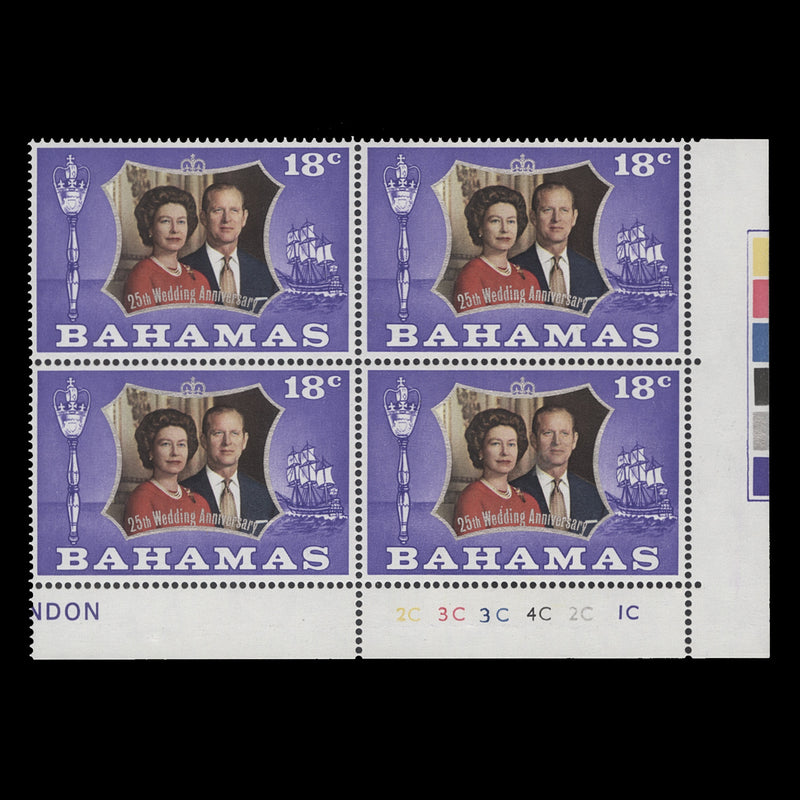 Bahamas 1972 (MNH) 18c Royal Silver Wedding plate 2C–3C–3C–4C–2C–1C block