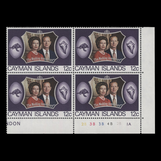 Cayman Islands 1972 (MNH) 12c Royal Silver Wedding plate 2B–3B–3B–4B–2B–1A block