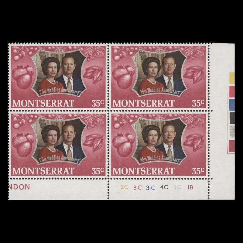 Montserrat 1972 (MNH) 35c Royal Silver Wedding plate 2C–3C–3C–4C–2C–1B block
