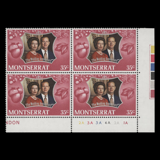 Montserrat 1972 (MNH) 35c Royal Silver Wedding plate 2A–3A–3A–4A–2A–1A block