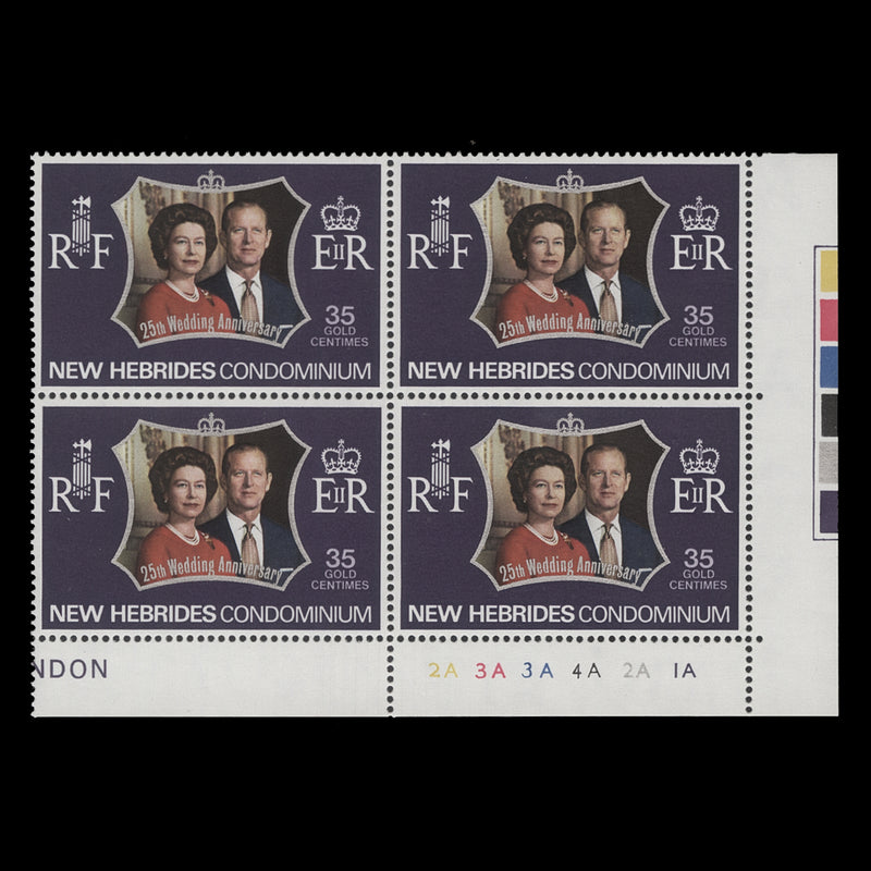 New Hebrides 1972 (MNH) 35c Royal Silver Wedding plate 2A–3A–3A–4A–2A–1A block