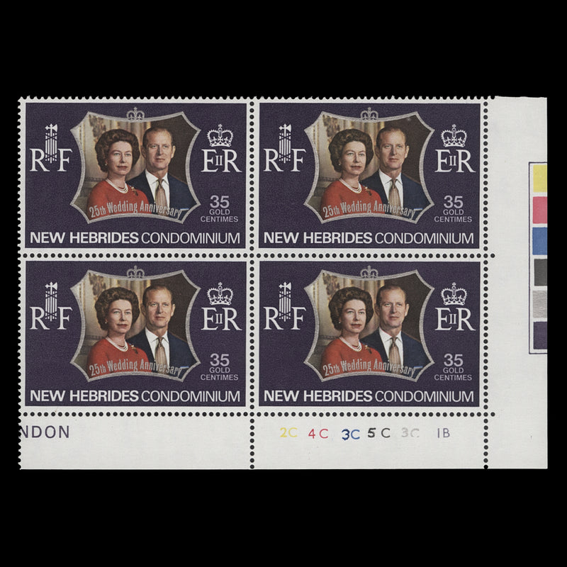 New Hebrides 1972 (MNH) 35c Royal Silver Wedding plate 2C–4C–3C–5C–3C–1B block