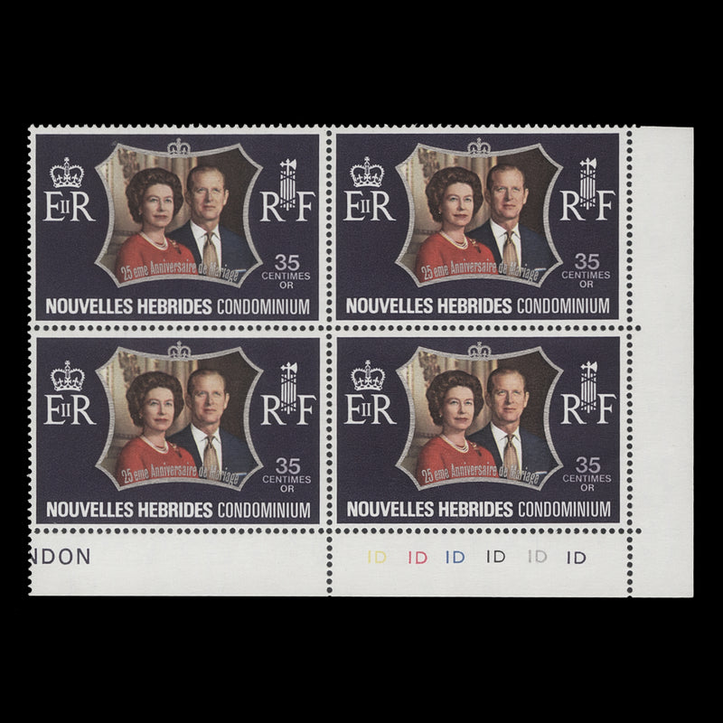 Nouvelles Hebrides 1972 (MNH) 35c Royal Silver Wedding plate 1D–1D–1D–1D–1D–1D block