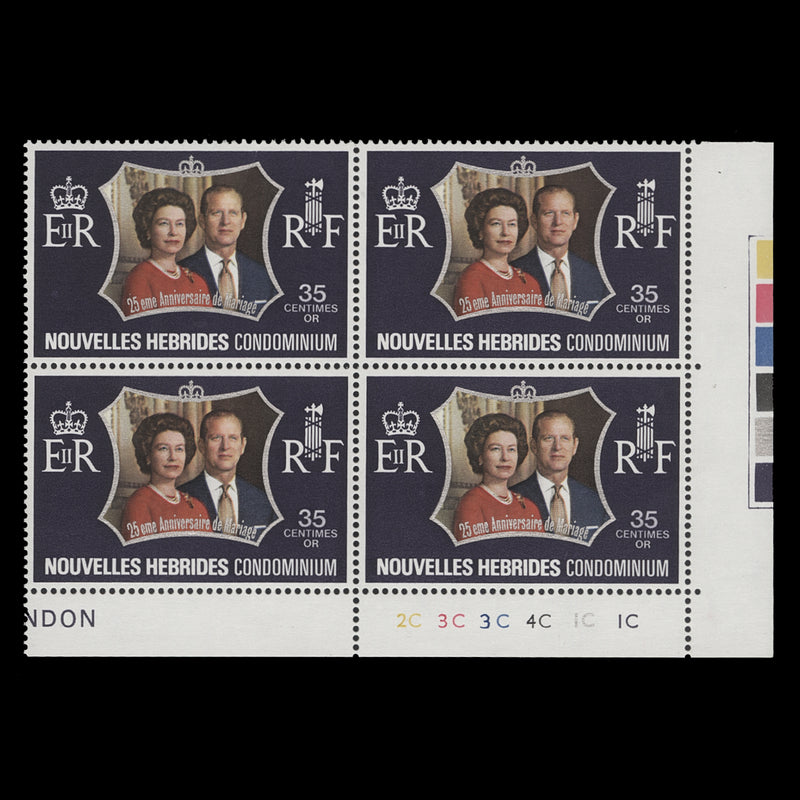 Nouvelles Hebrides 1972 (MNH) 35c Royal Silver Wedding plate 2C–3C–3C–4C–1C–1C block