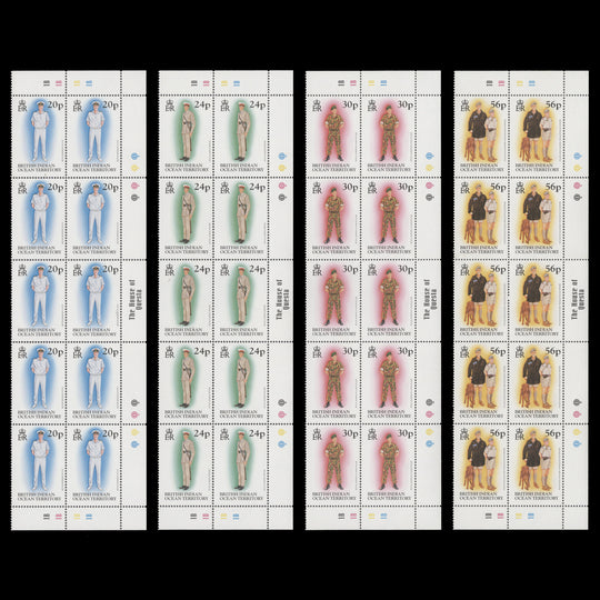 BIOT 1996 (MNH) Uniforms plate blocks