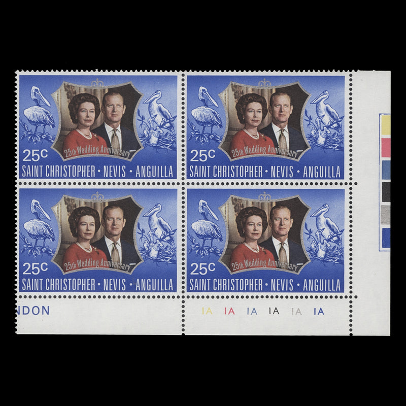 St Christopher Nevis Anguilla 1972 (MNH) 25c Royal Silver Wedding plate block