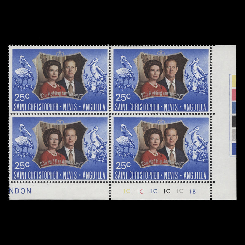 St Christopher Nevis Anguilla 1972 (MNH) 25c Royal Silver Wedding plate block
