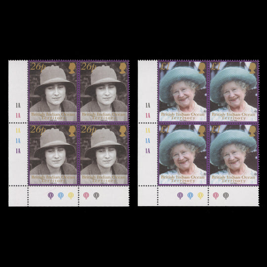 BIOT 2002 (MNH) Queen Mother plate blocks